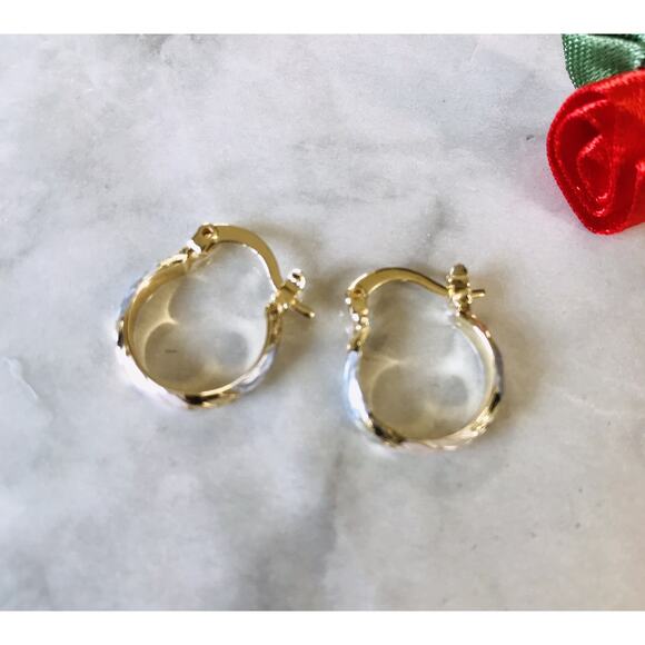 Gold Filled 14k Oro Laminado 15mm Small Hoop Diamond Cutting Finish Tricolor - Picture 1 of 3